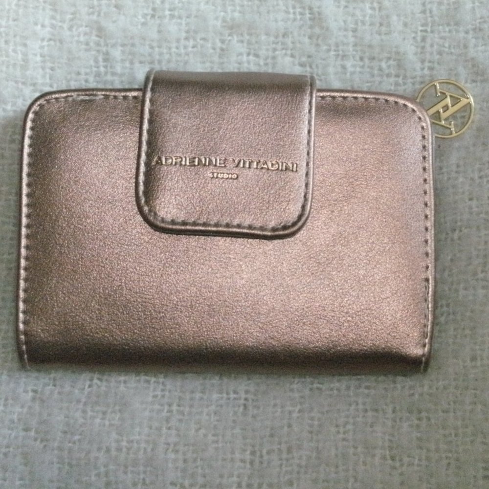 Adrienne Vittadini Metallic Trifold Wallet Organizer 5 1/2 x4